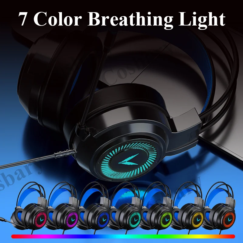 hot gaming headset gamer headphones 7 1 surround sound stereo wired earphones usb microphone colourful light for pc laptop ps4 free global shipping