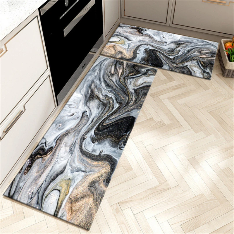 

Marble Pattern Carpet Bedroom Long Foot Pad Home Corridor Anti-slip Mat Washable Kitchen Anti-fouling Protection Mat Home Decor