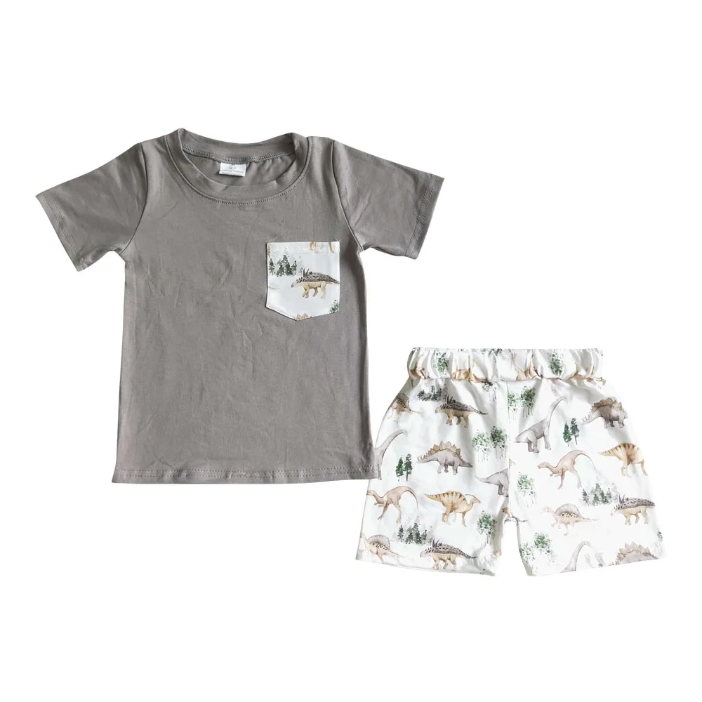 

Kids Clothing Dinosaur Gray Short Sleeves Tee Shirt Baby Girls Clothes White Short Sets Children Wear