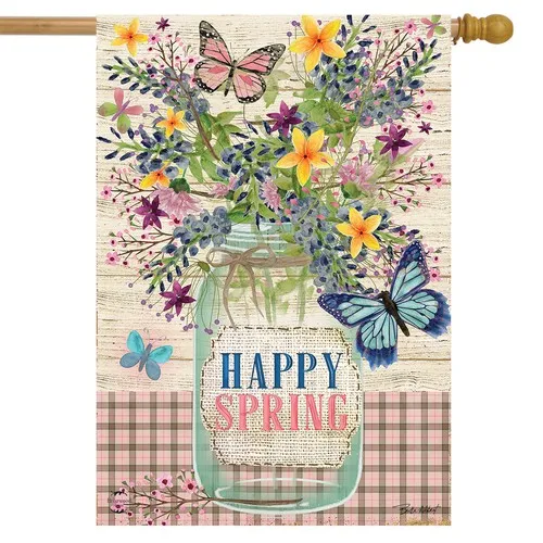 Фото Флаг для дома Briarwood Lane Happy Spring Mason Jar 28x40 ZZY №1