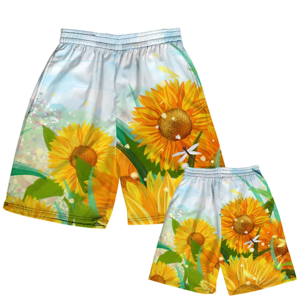 2022 New Summer Men Women Swim Surf Basketball Outdoor Sports Running Fitness Casual Beach Flower Print Loose Shorts Easy Dry