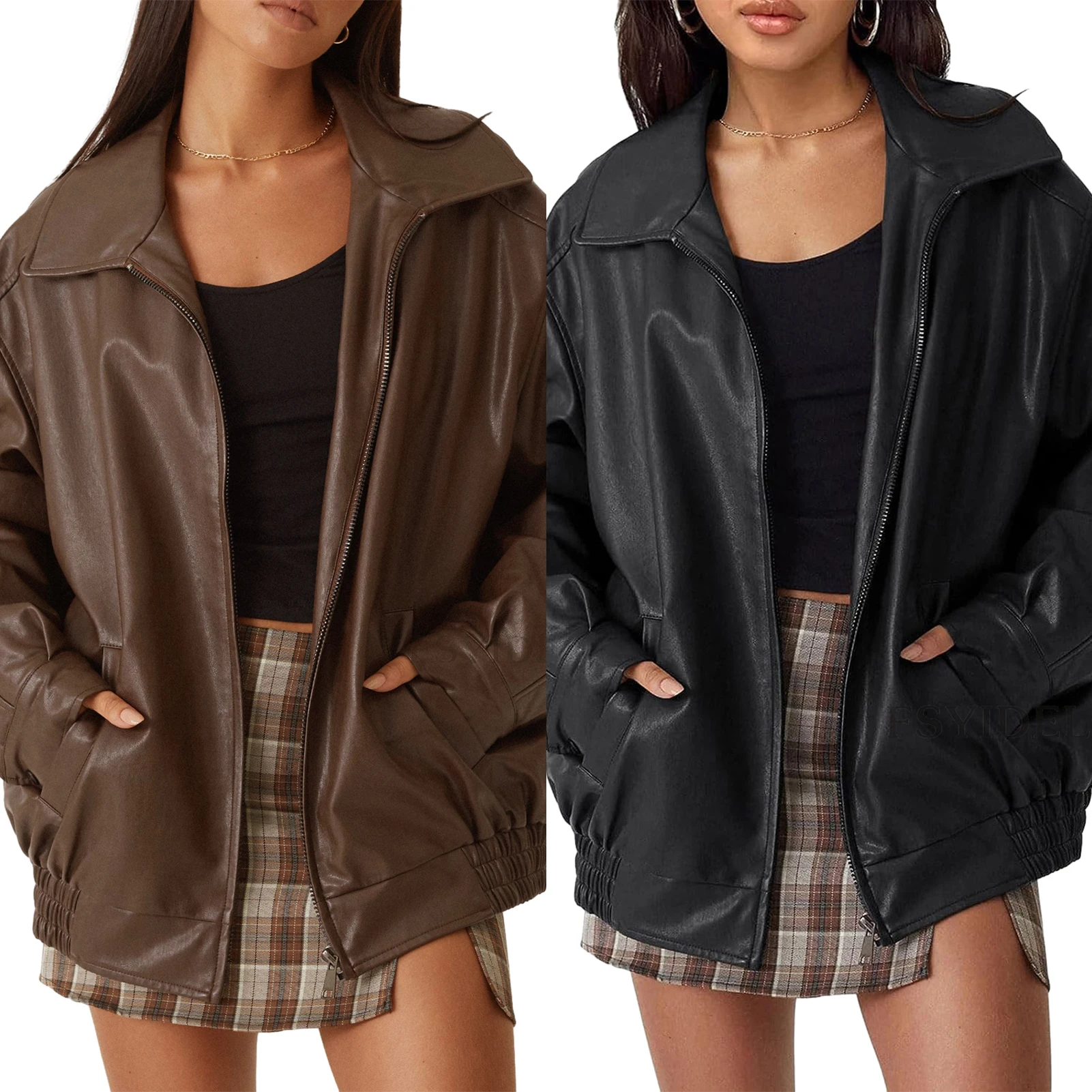 

Women Oversized Jackets Casual Faux Leather Jacket Fashion Motorcycle Jacket Moto Biker Coat Vintage Streetwear