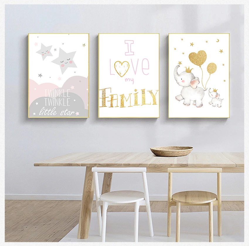 

Print Cartoon Elephant Posters Pink Star Wall Pictures Girl Room Decor Swan Canvas Painting Ballet Wall Art Poster Kids Nursery