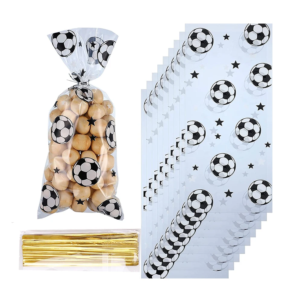 

10/20pcs Soccer Gift Bags Treat Candy Bags Plastic Cookie Bags for Guest Gifts Birthday Football Theme Party Bag with Twist Ties