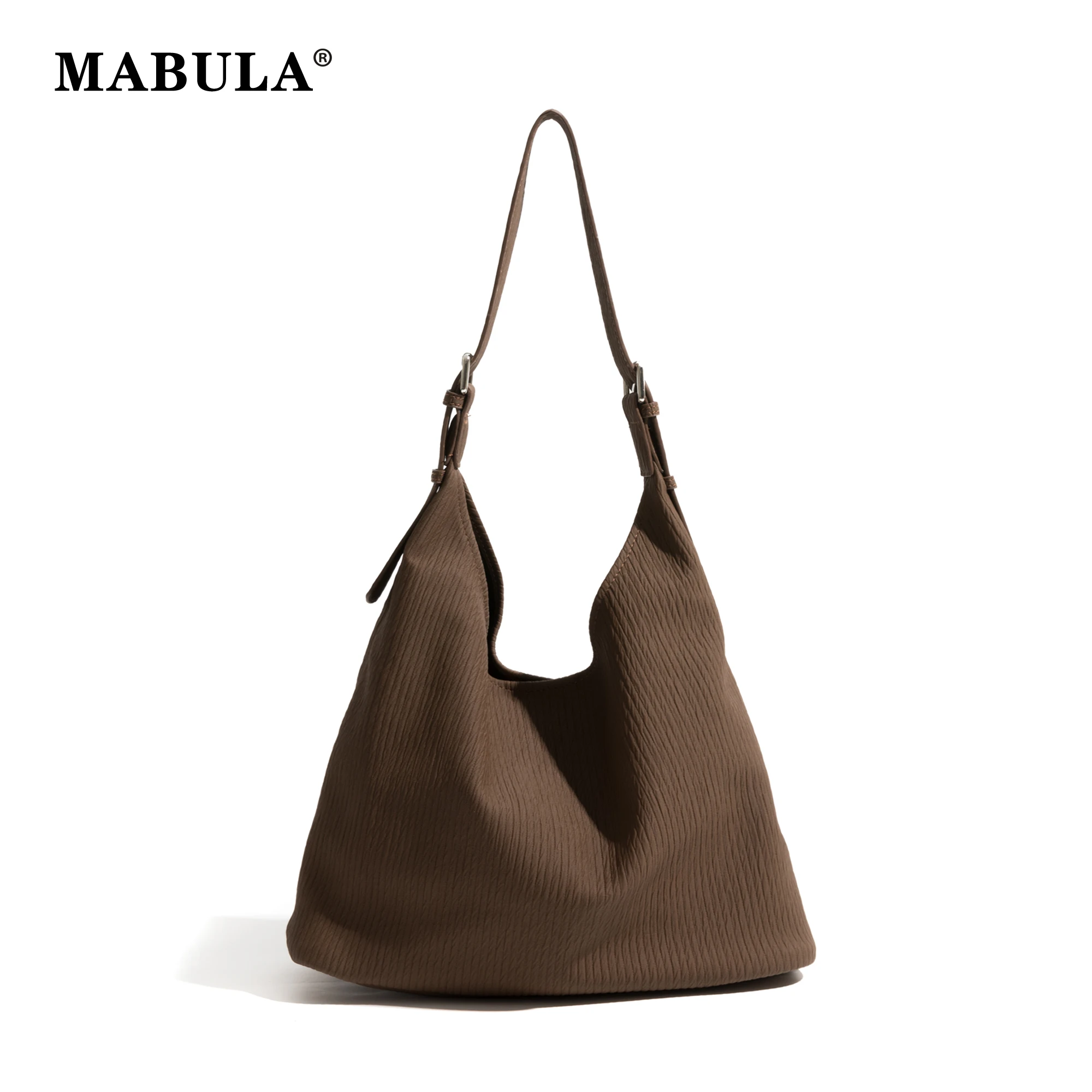 

MABULA 2 Pcs Casual Pleated Shoulder Bag Set Vintage Vegant Leather Hobo Purse Woman's Daily Work Handbag Big Student Bookbag