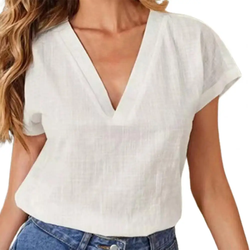 

Fashion Tee Top 3D Cutting Short Sleeve All-Match Women Solid Color Casual Loose Top