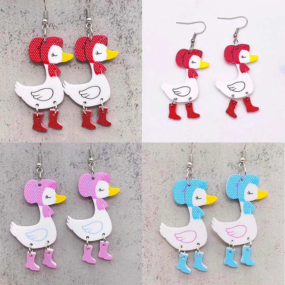 

New Christmas Halloween Acrylic Earrings Personalized Funny High Heels Duck Double Sided Print Earrings For Women Girls Earrings