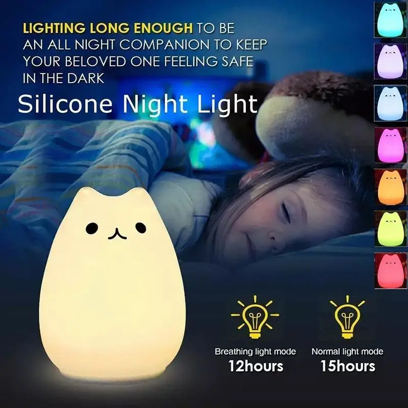 

LED Night Lamp Kawaii Night Light Quran Touch Sensor Cat Silicone Animal Lights Lantern Gift Decorative Lamp Kitten Lamp