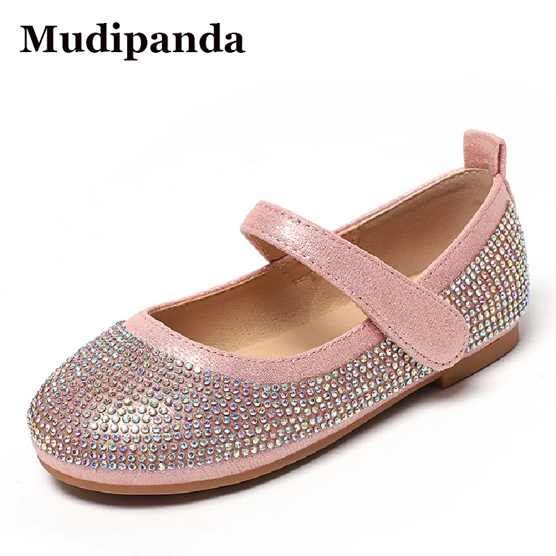 

Summer Girls Princess Shoes Soft Sole Kids Flat Casual Loafer Non-slip Children Leather Party Shoes Crystal Student Dance Shoes