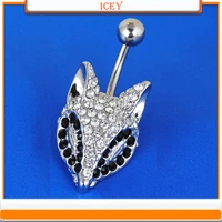 1pc fox belly ring rhinestones navel stud inlaid crystal belly navel jewelry stainless steel belly button ring alloy navel bar