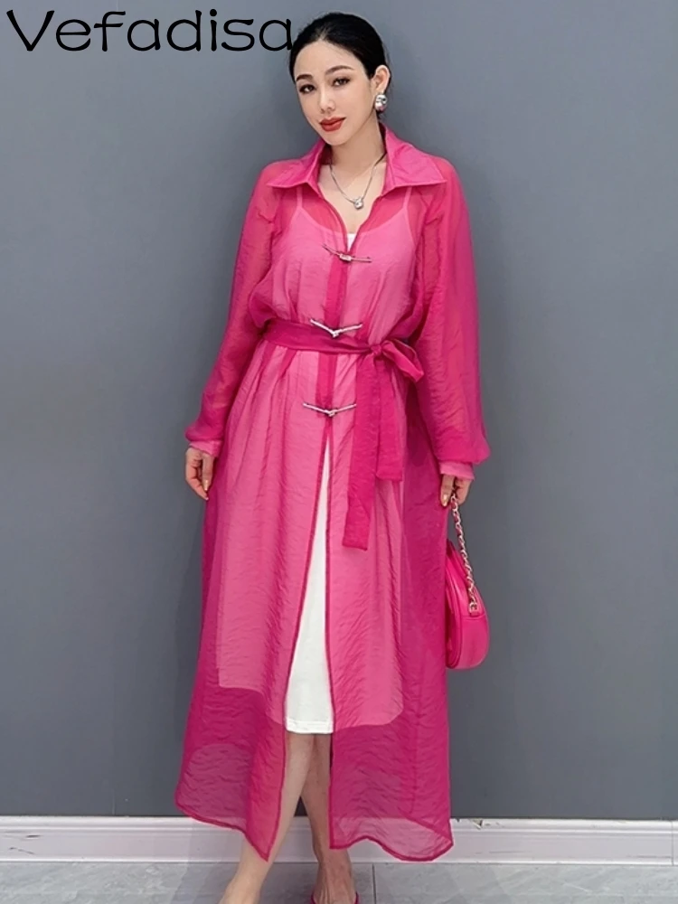 

Vefadisa 2023 Summer Casual POLO Collar Cardigan Sunscreen Trench Coat Inner Lining Sling Personalized Trendy Girl Sets ZY1743