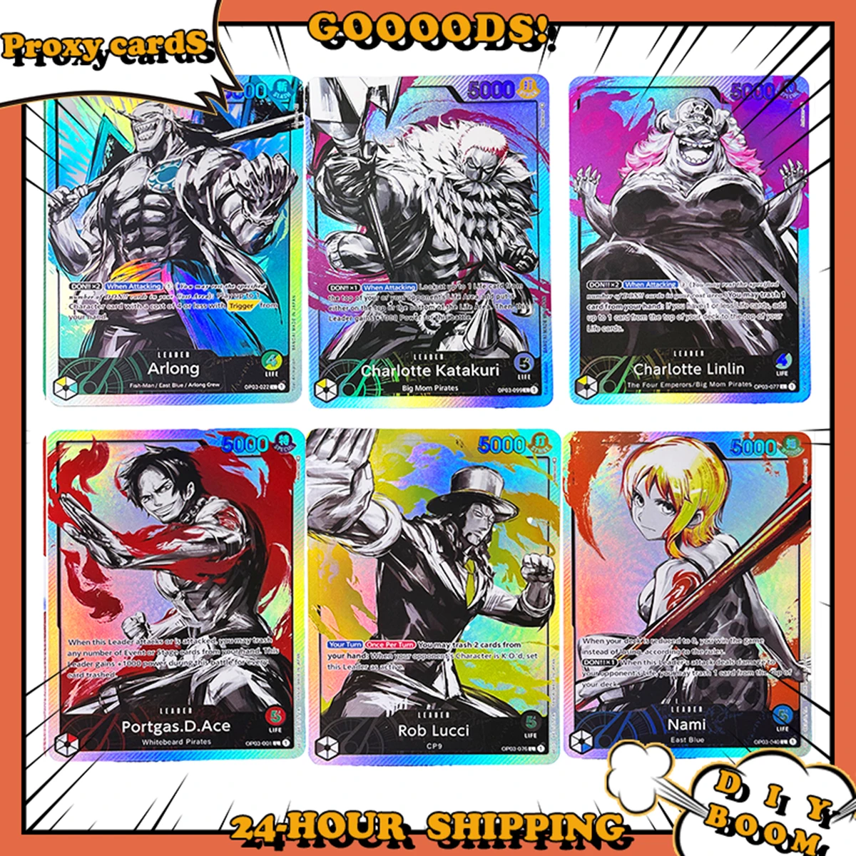 Фото Аниме ONE PIECE FOIL Proxy Cards DIY OPCG English Leader Arlong Katakuri Linlin Iceburg Kuro Nami Game Коллекционные карты аниме №1