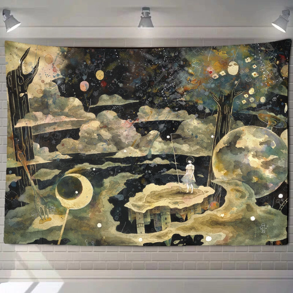 

Cartoon Illustration Hanging Psychedelic Astrology Divination Tapestry For Home Living Room Wall Decor