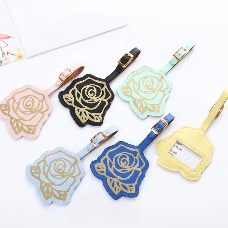 

Women Floral Luggage Tags Portable Labels Travel Accessories Fashion Leather Baggage Boarding Tags Name ID Card Holder