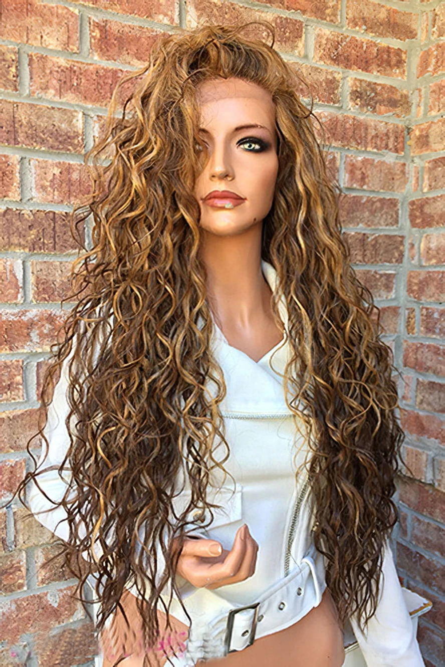 22 Inch Long Curly Lace Front Wigs 100% Indian Remy Human Hair costume wig with body hair