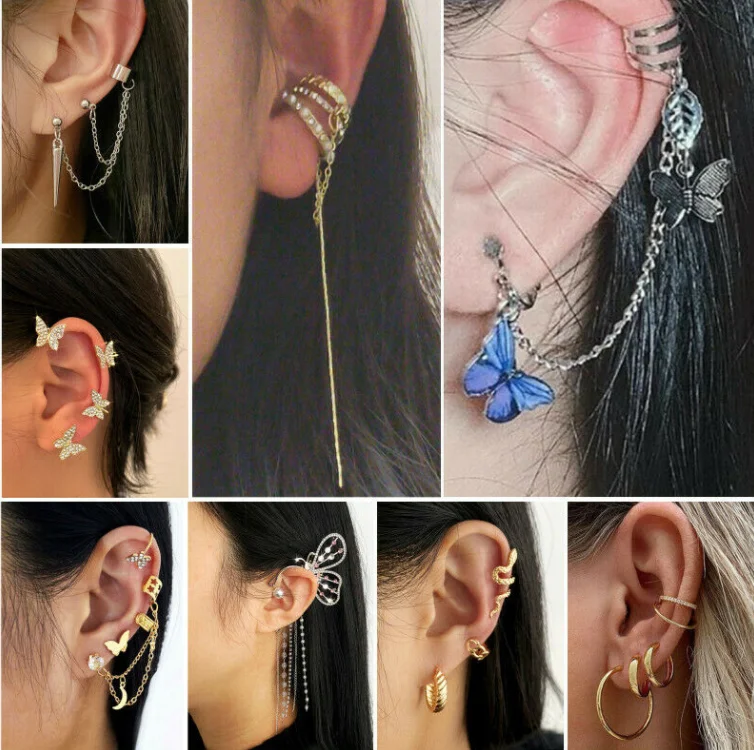 

Silver Plated Metal Butterfly Ear Clips Without Piercing For Women Sparkling Zircon Ear Cuff Clip Earrings Wedding Jewelry