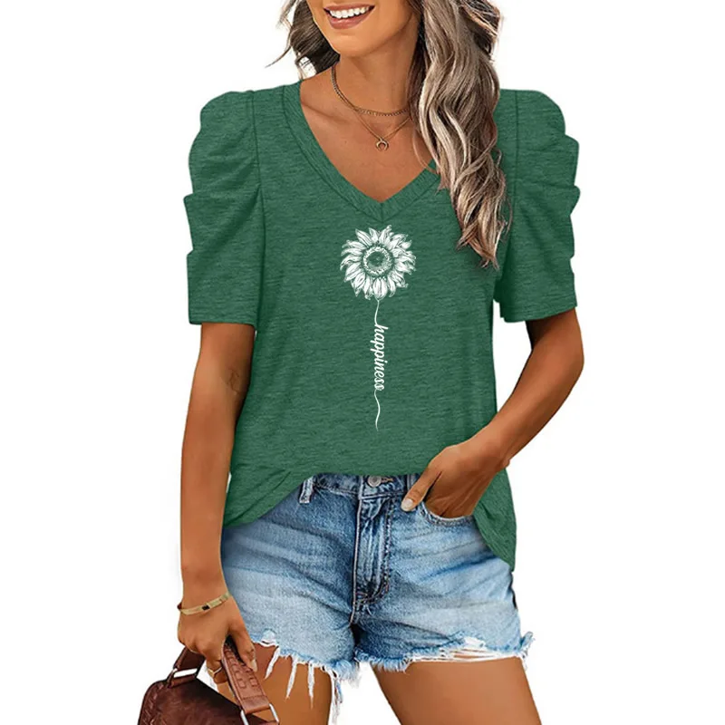 Женская футболка с V-образным вырезом коротким рукавом |