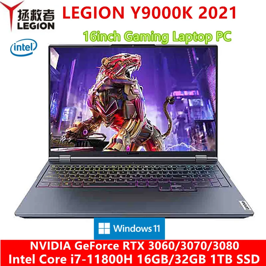 Lenovo LEGION Y9000K Gaming Notebook New Intel Core i7-11800H Windows 11 16inch GeForce RTX 3070/3080 165Hz Backlit Metal Body