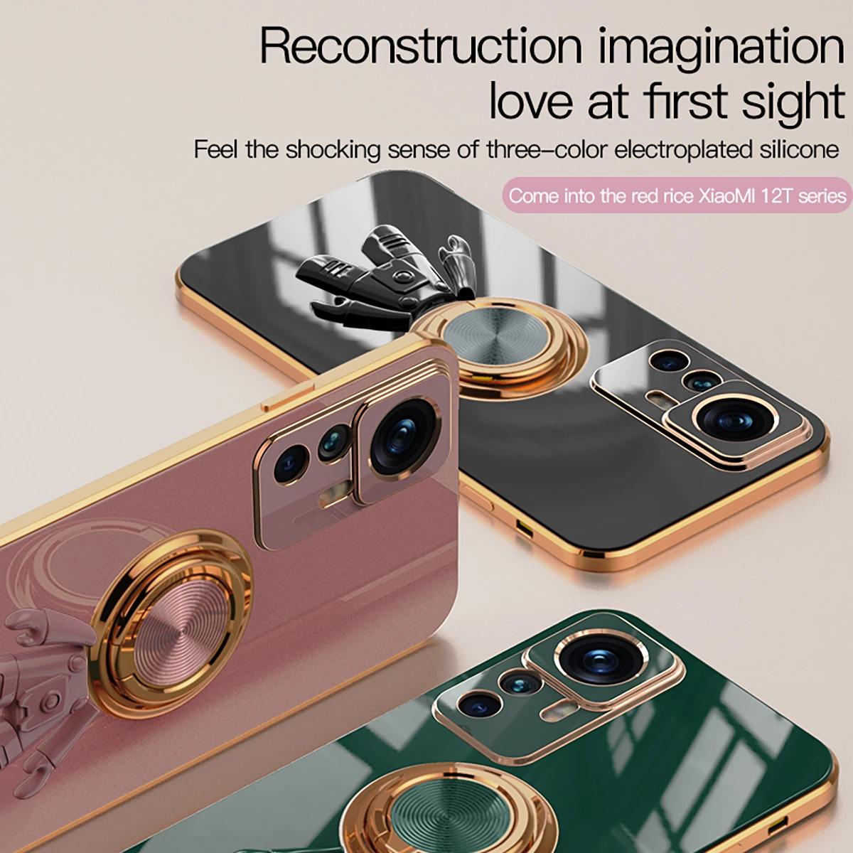 

Astronaut 3 IN 1 Plating Case For Xiaomi Mi 12T Pro 12 1 2 T Car Magentic Ring Holder Soft Phone Cover Redmi K50 Ultra Mi12TPro