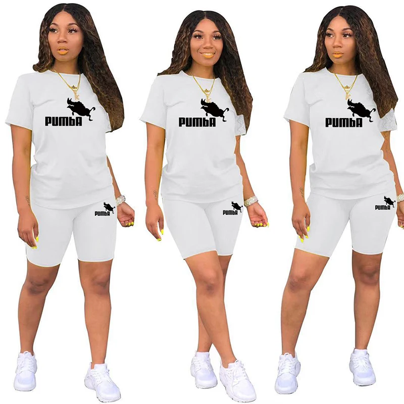 Summer Short Sleeve O-neck T-shirt Jogging Suit Women's Two-piece Top + Pencil Shorts Suit Sportswear Suit Graphic T-shirt