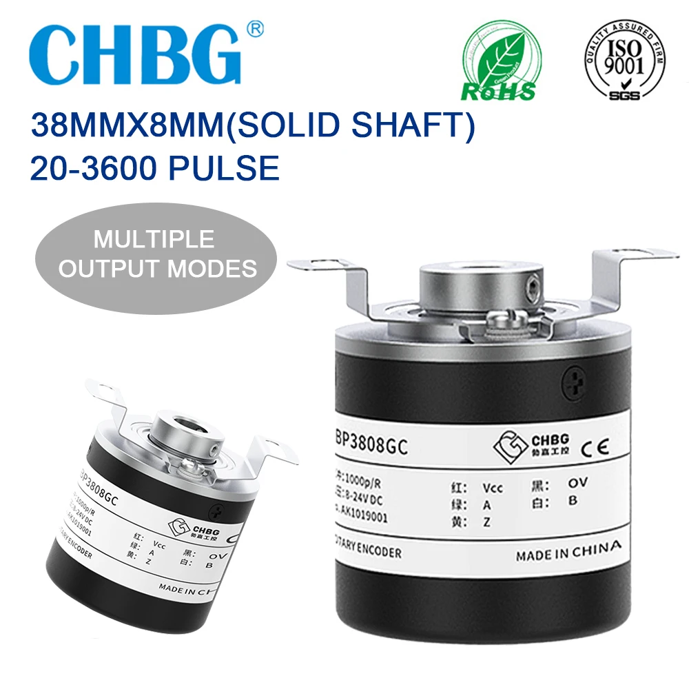 

CHBG 38mm Incremental Rotary Encoder 8mm Half Hollow Shaft Photoelectric Optical Switch 10-1024-1800-2500-3600 PPR 5-24VDC