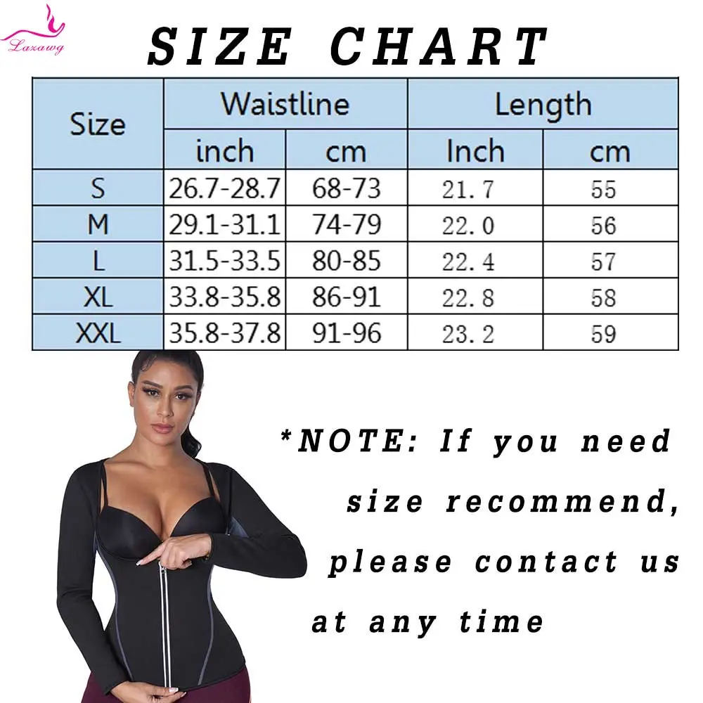 LAZAWG Sauna Top for Women Weight Loss Long Sleeve Slimming Shirt Fat Burners Waist Trainer Ladies Body Shaper Workout Sport Gym