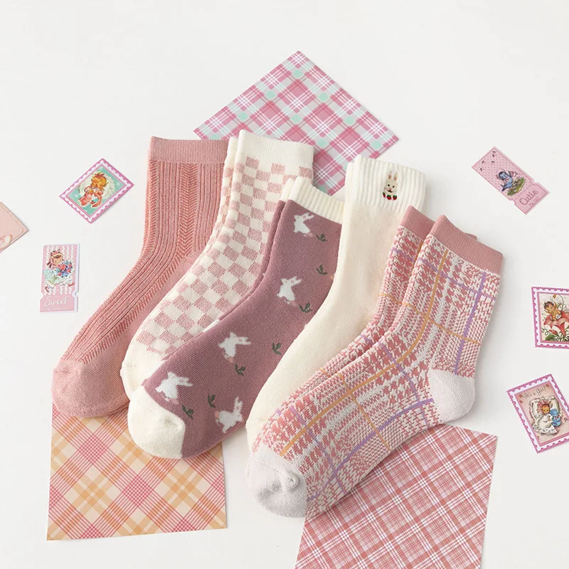 

Korean Ins Tide Pink Thickened Terry Towel Bottom Tube Socks Winter Warm Sweet and Cute College Style Socks