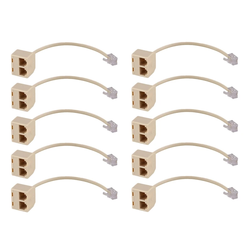 10X RJ11 6P4C 2 Way Outlet Telephone Jack Line Splitter Adapter Beige