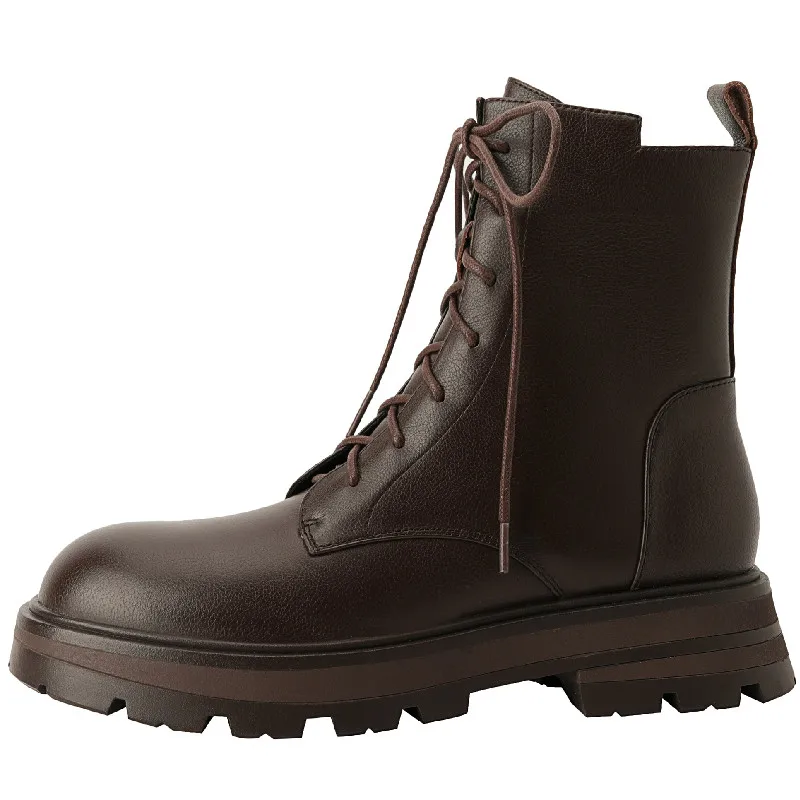 

Dilalula High Quality Women Genuine Leather Ankle Boots Autumn Winter Outdoor Casual Fashion Cross-Tied Thick Heels Shoes Woman