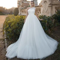 newest beautiful sexy a line wedding dresses for bride backless elegant one shoulder wedding dress lace appliques sweep train
