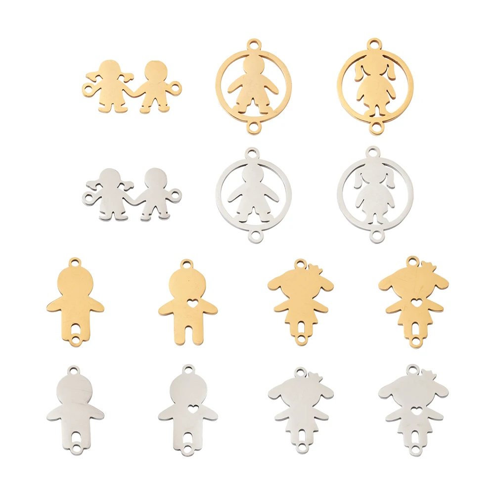 

Pandahall 14Pcs Mixed Shape Boy Girl Stainless Steel Links Connectors Metal Link for Necklace Bracelet Jewelry Making Decoration