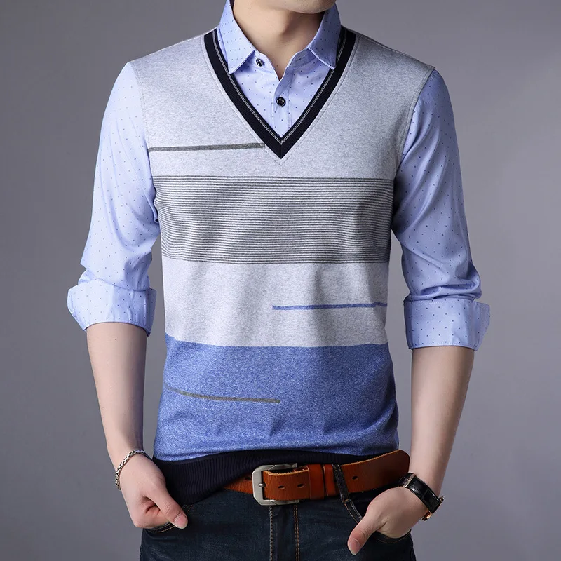 Осенне-зимний мужской модный Повседневный трикотажный свитер с отложным