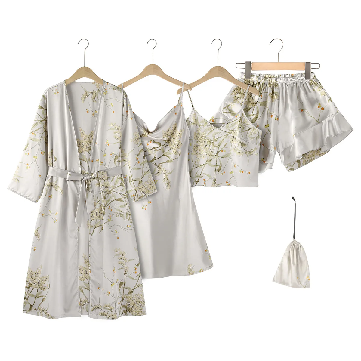 Women's 5-piece home suit minimalist printed pajamas thin pajama suspender shorts suspender skirt set pijama