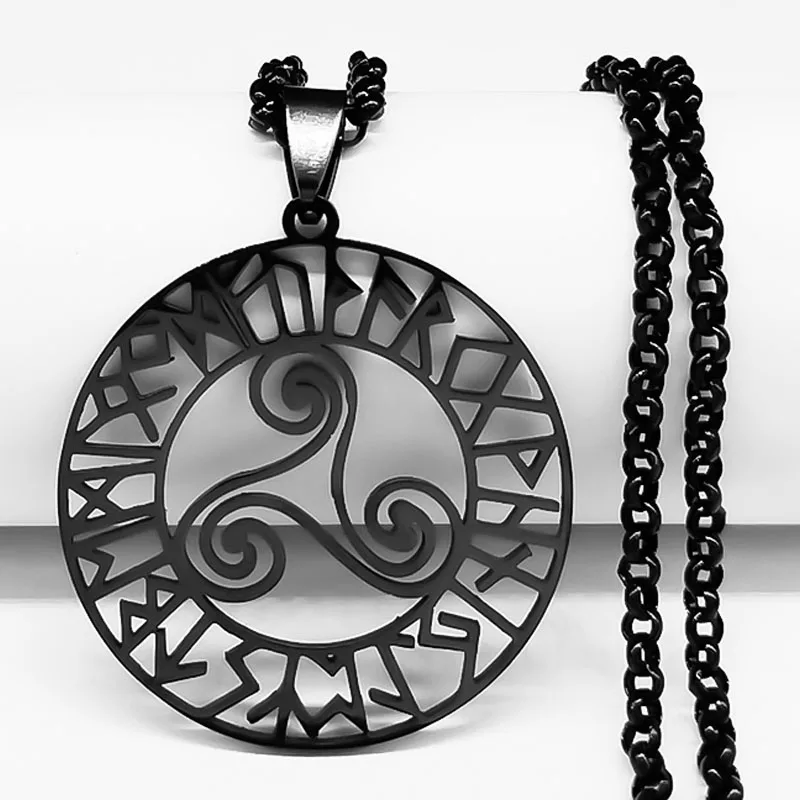 

Goth Nordic Odin Trinity Viking Stainless Steel Necklace Triquetra Chain for Men Norse Rune Black Color Necklace Jewelry N3075