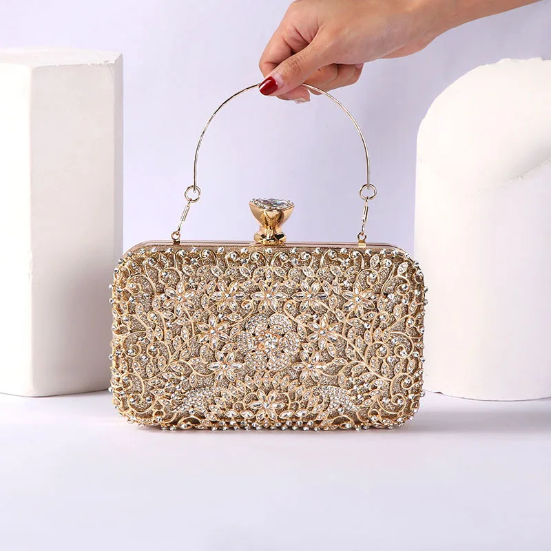 Diamond Evening Clutch Bag For Women Wedding Golden Clutch Purse Chain Shoulder Bag Small Party Handbag images - 6