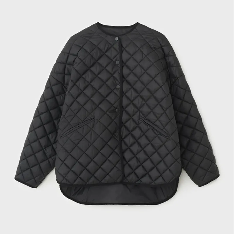 

2023 Autumn And Winter New Cotton Women Single-Brested Plaid Solid Classic Fashion All-Match Casual Coat