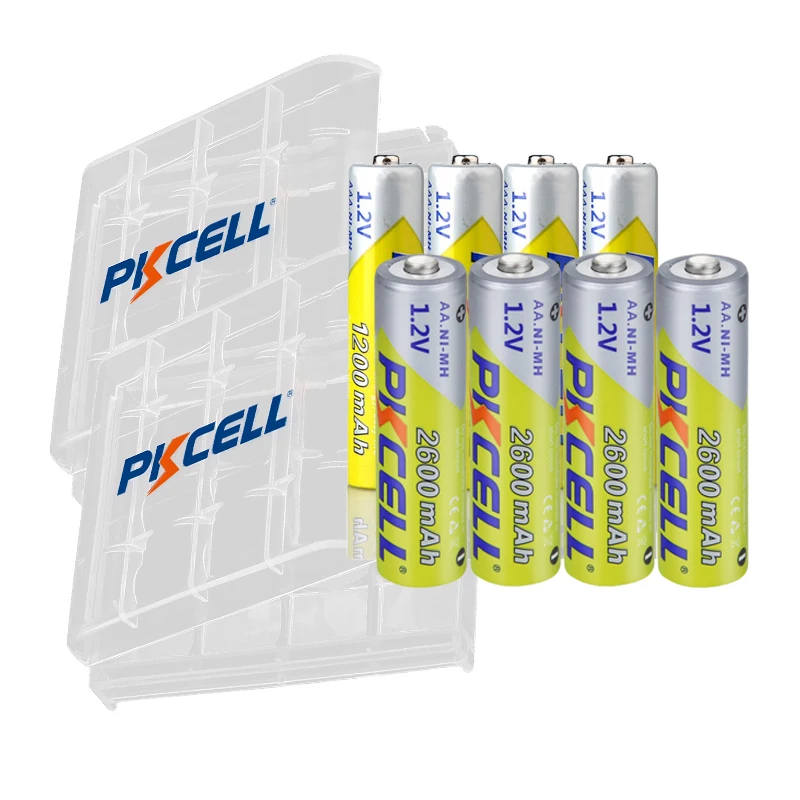 

NEWCE PKCELL 4 шт. AA батарея 2600 мАч 1,2 в + 4 шт. AAA батарея 1200 мАч 1,2 в NI-MHAA/AAA перезаряжаемые батареи + 2 шт. чехол для батареи