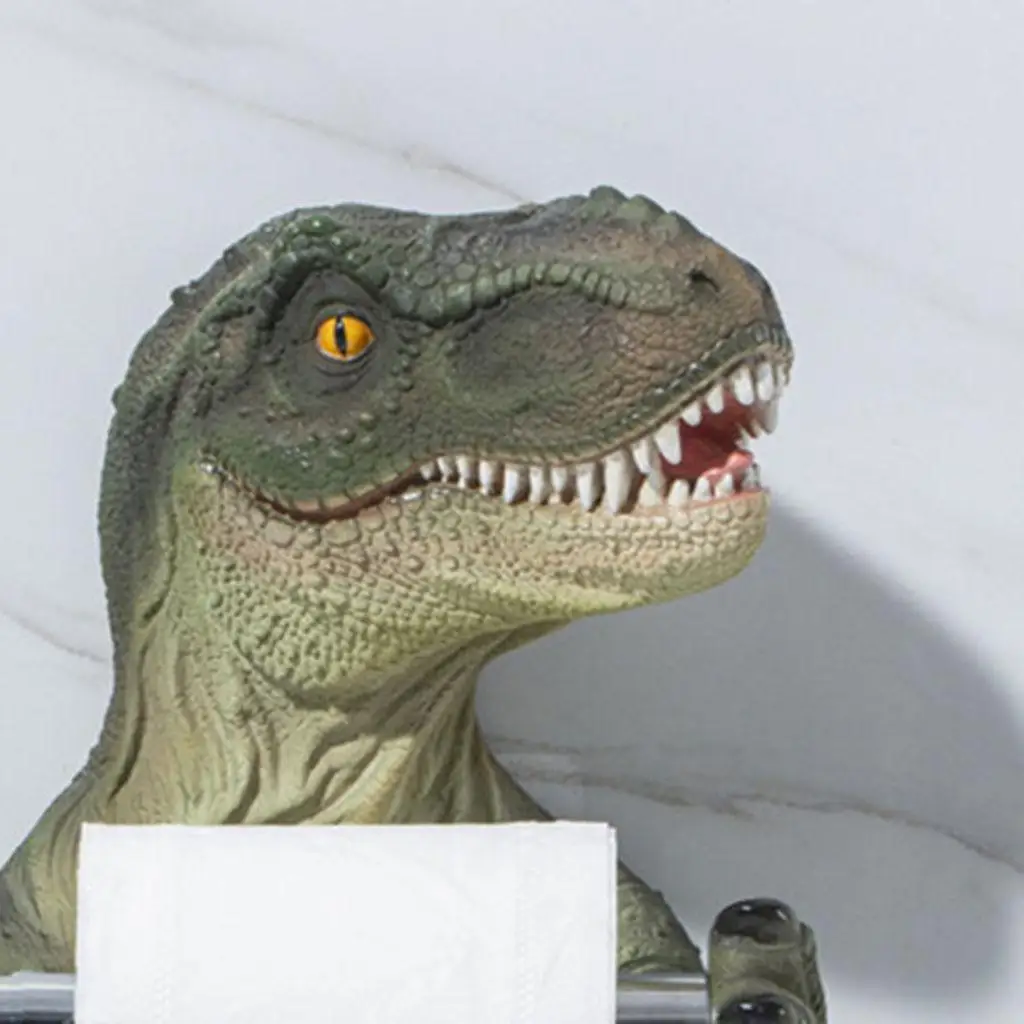 

Dinosaur Toilet Paper Holder Shelf Organizer Punch Free for Home Decoration green