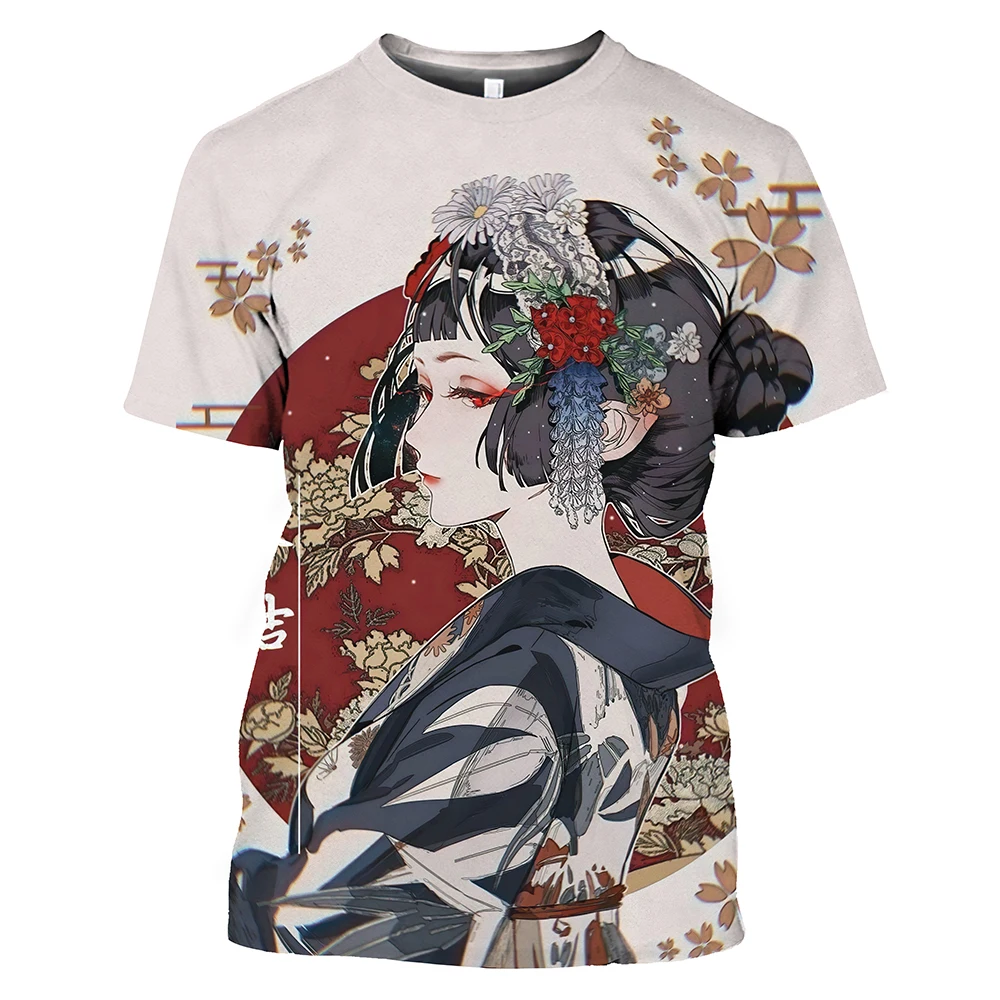 

3D T Shirt For Men 2023 New Japanese Style Short Sleeve Tops Geisha Print O-Neck Men's T-shirts Oversized Tee Shirt Man Clothing