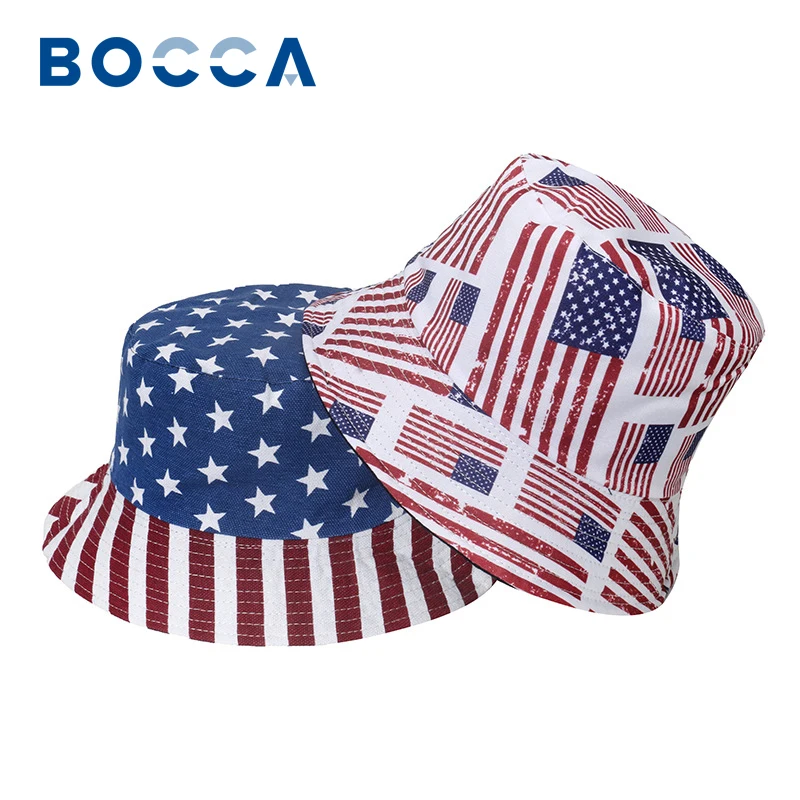 

Bocca USA Flag Bucket Hat Stars Panama Fisherman Hats For Men Women Double Sides Foldable Hip Hop Summer Outdoor Sun Cap Gorras