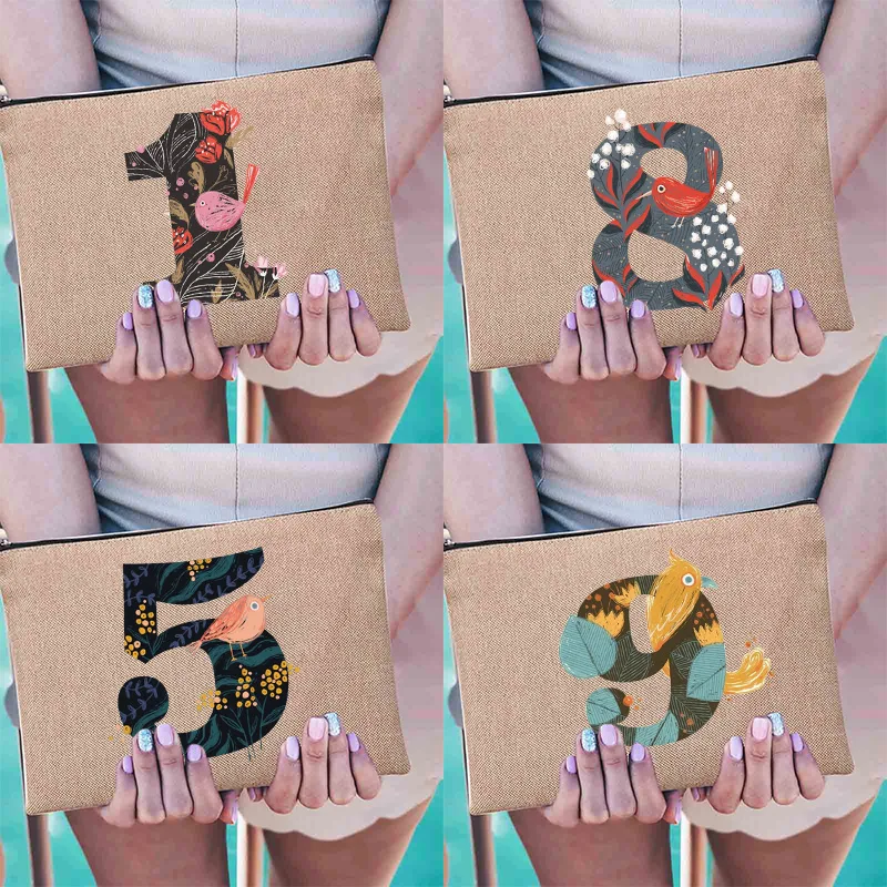

Ink Painting Digital Pattern Cosmetic Zipper Bag Linen Large Lipstick Organizer Casual Pouch Custom Makeup Palette with My Logo