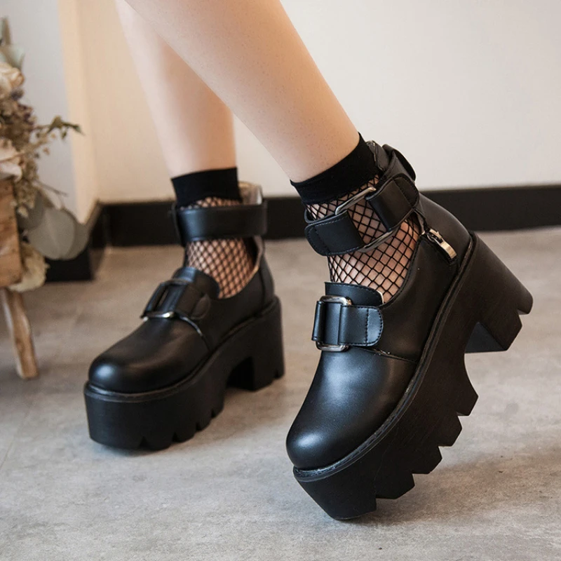 Platform Leather Shoes Women Mary Jane Shoes Wedges Boots Casual Oxfords Thick Bottom Ladies Lolita Shoes JK Uniform Moccasins