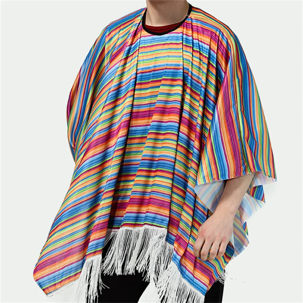 Men Mexican Poncho Wild West Cowboy Costume Carnival Party Bandit Outfits Blanket Clothing Adult Hippie Wear Cloak Mexico Fancy