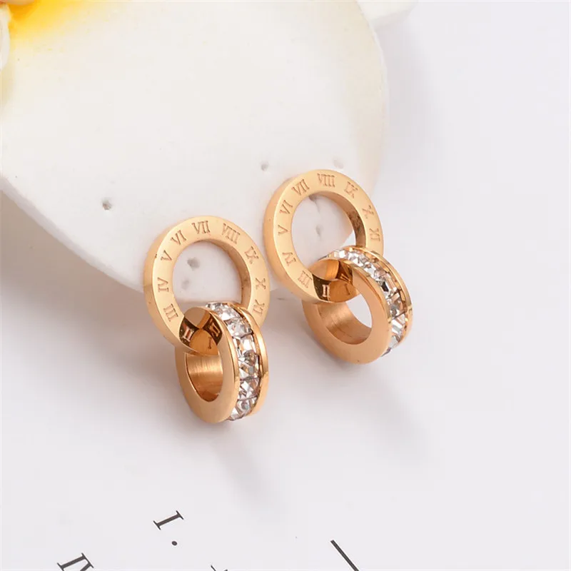 Wholesale Stainless Steel Earrings for Women Earings Roman Number Silvers Stud  Round Zirconia Fashion Jewelry Brincos Boucle