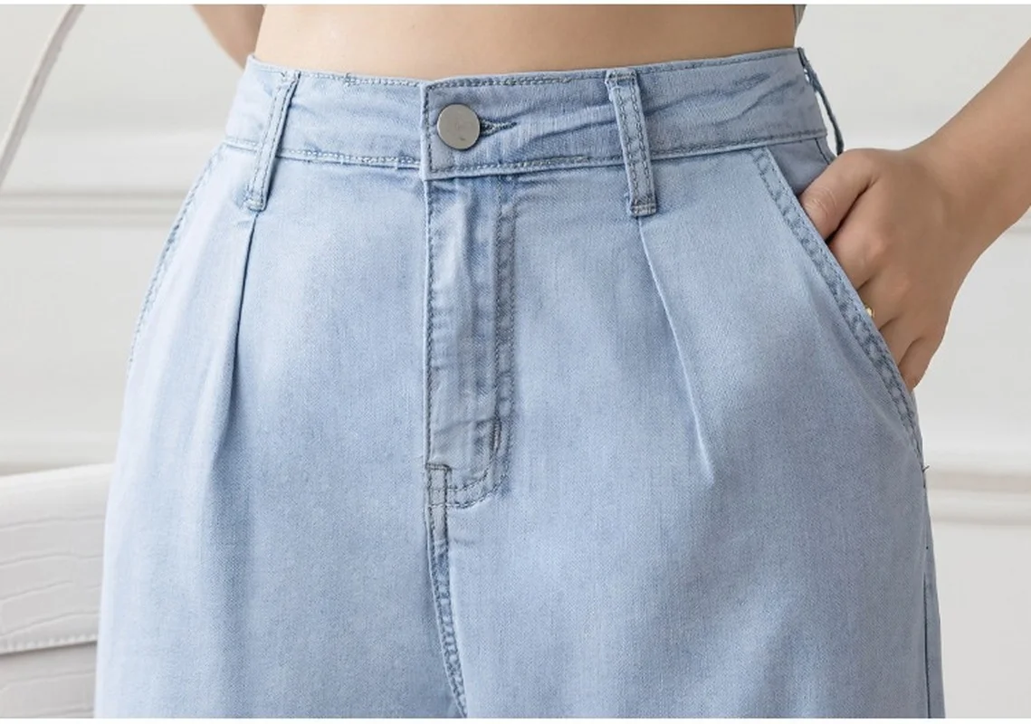 Women Casual High Waist Loose Thin Pants 2023 Summer Wide Leg Jeans Loose Ice Silk Straight Trousers Female Long Denim Pants Pop