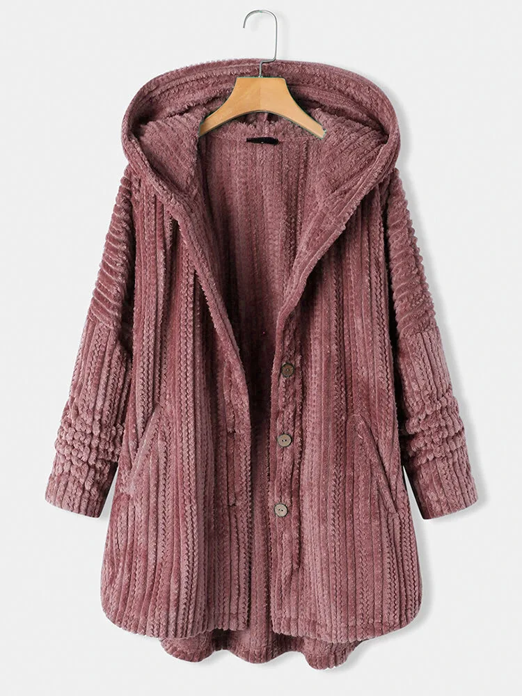 Autumn and Winter New Hooded Single-breasted Loose Casual Plush Temperament Long-sleeved Coat