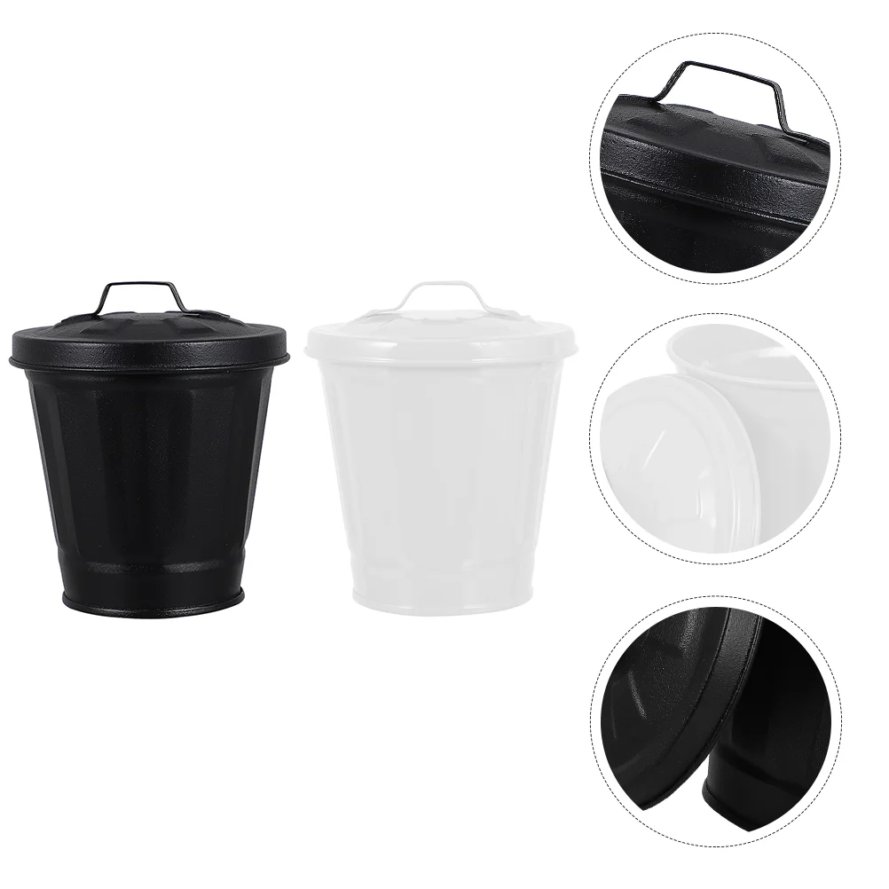 

2 Pcs Desktop Wastebasket Ornament Container Desk Garbage Bin Trash Bin Outdoor Tin Trash Can Flowerpot Recycle Trash Can