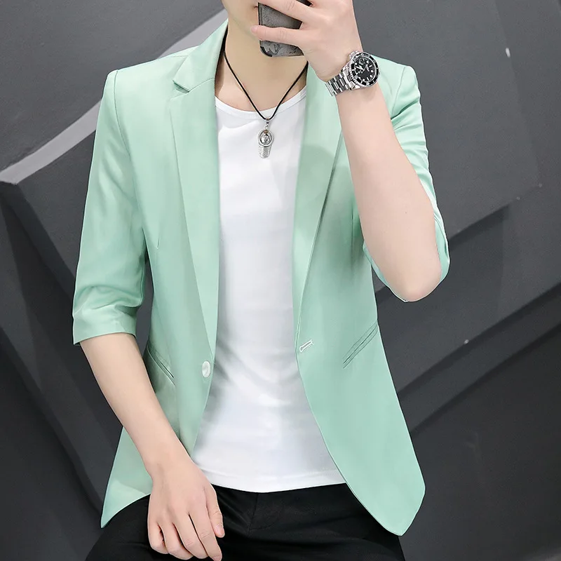 

8987-T-Short-sleeved men's Customized suit solid color round neck dress trend half-sleeved tight-fitting bottoming