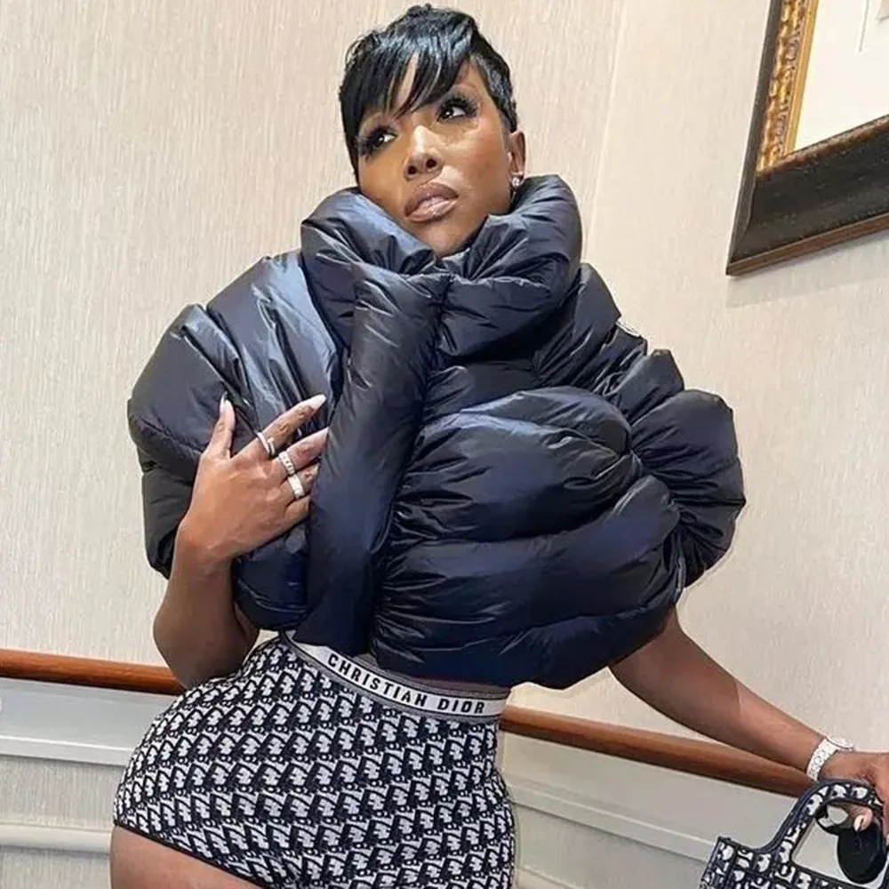 2022 Women's Clothing Autumn Cotton Jacket Long-Sleeved Personalized Shawl High Collar Warm Short Suit Cotton Clothes for Women