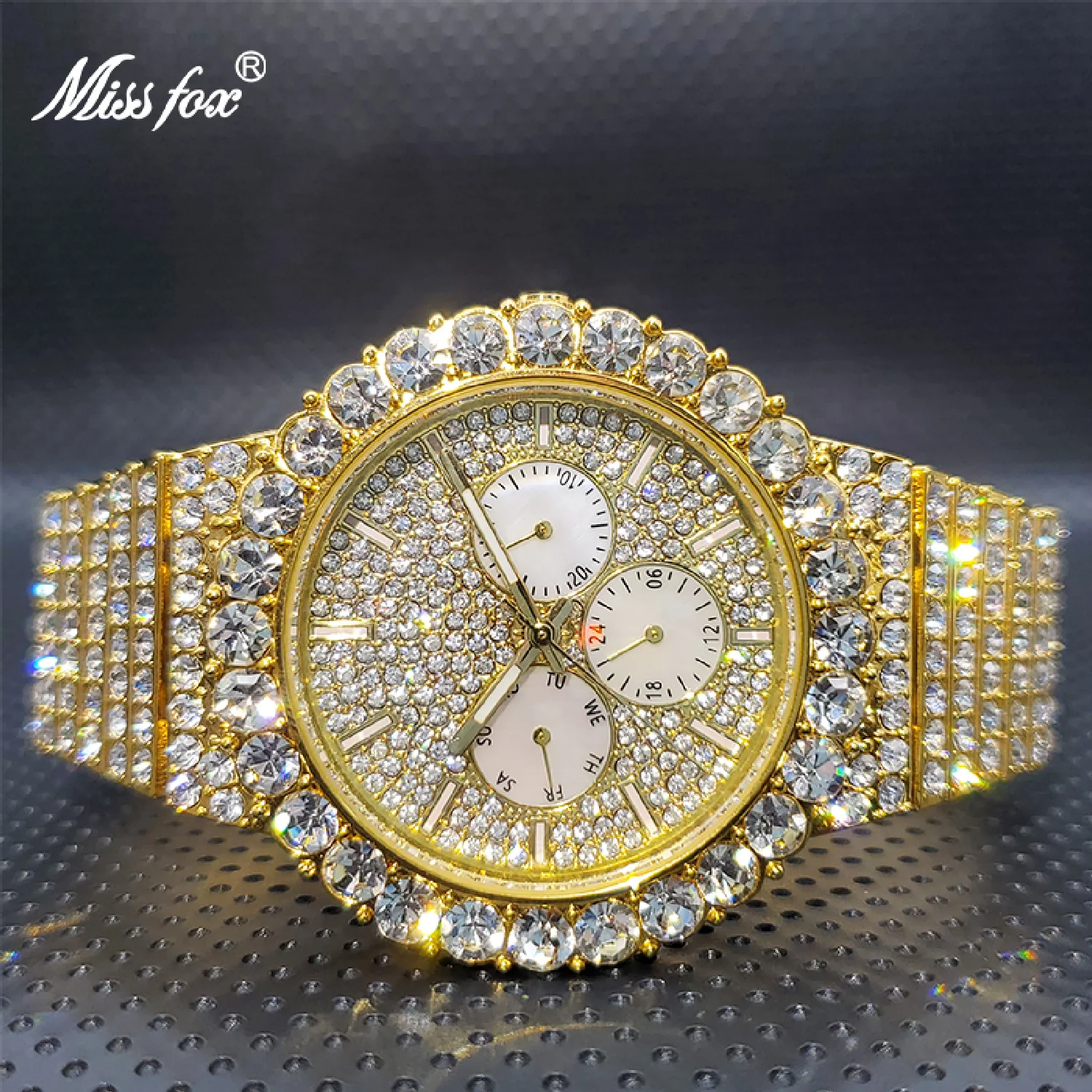 

Часы Reloj Hombre Oro мужские большие, роскошные многофункциональные водонепроницаемые Брендовые с кубинским муассанитом, Прямая поставка